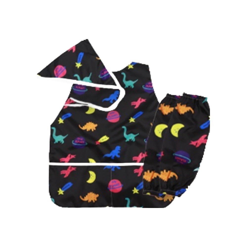 베베슈에뜨 아동용 패턴 일체형 민소매 미술가운 + 두건 + 토시 세트, 네온다이노 23,500원