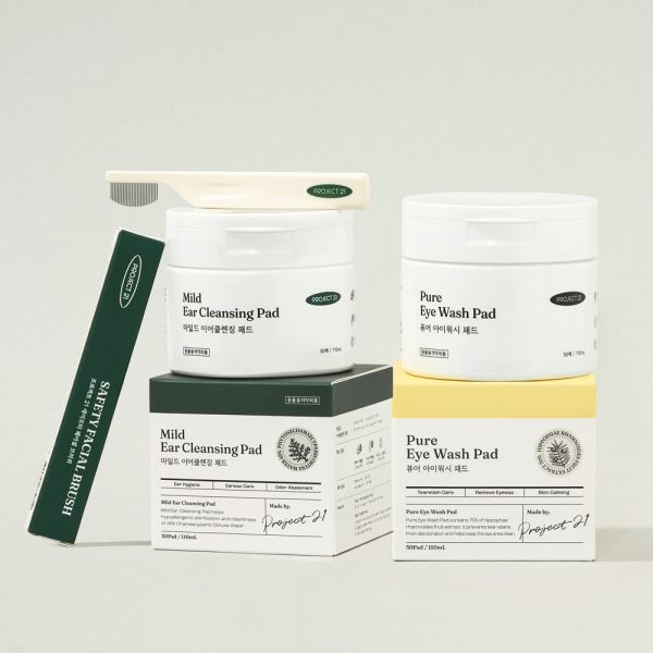 프로젝트21 퓨어 페이스 케어 110ml 50매 세트 아이워시 이어클렌징 패드 페이셜 브러쉬 강아지 고양이 34,300원