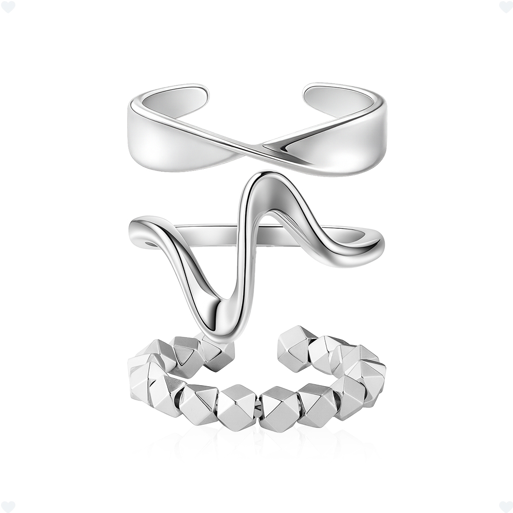 *사은품증정* [아모리안] Silver925 빅 웨이브 심플 무드 꼬임 블링 큐브 엄지 검지 오픈 링 반지 세트 24,500원