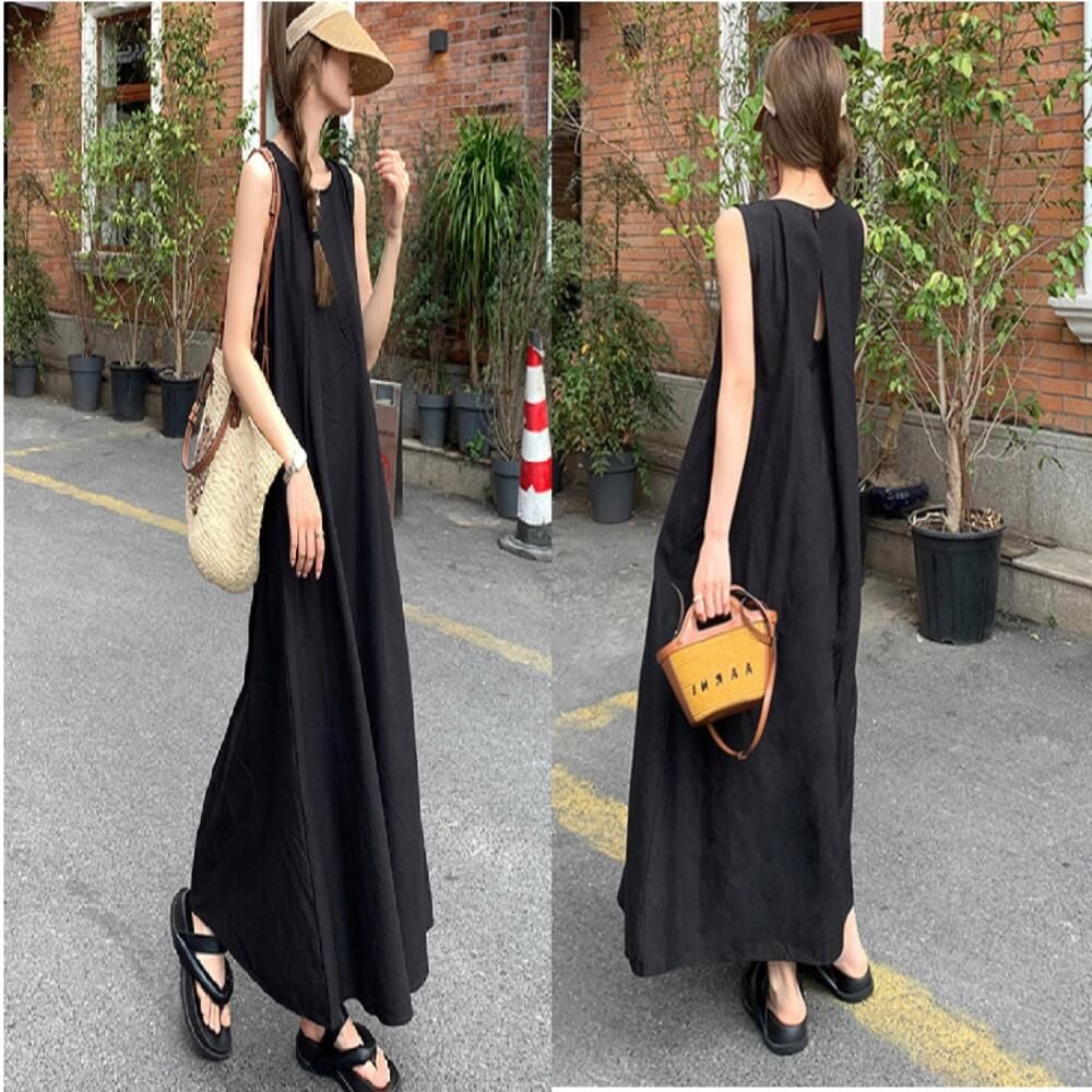 여성원피스 라운드넥 민소매 유니크한 A라인 롱원피스 41,220원