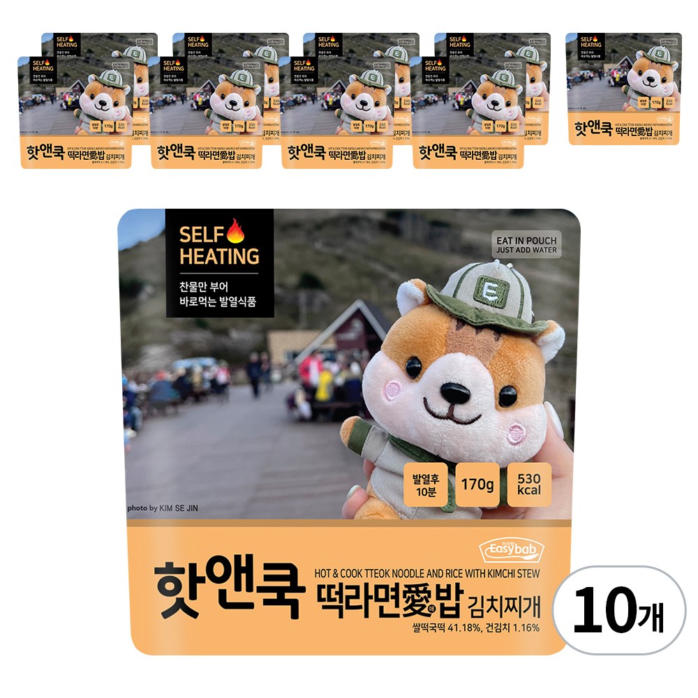 핫앤쿡 떡라면애밥 김치찌개 비화식 발열도시락 전투식량 등산도시락 간편식, 170g, 10개 51,300원