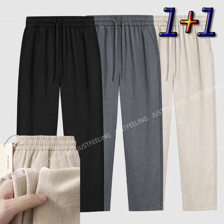 JUSTFEELING 1+1/2장입 남여공용 면마바지 허리밴딩 시원한 봄 여름 남성 면마 바지 데일리 와이드 배기핏 린넨 팬츠 통바지 M-5XL 25,900원