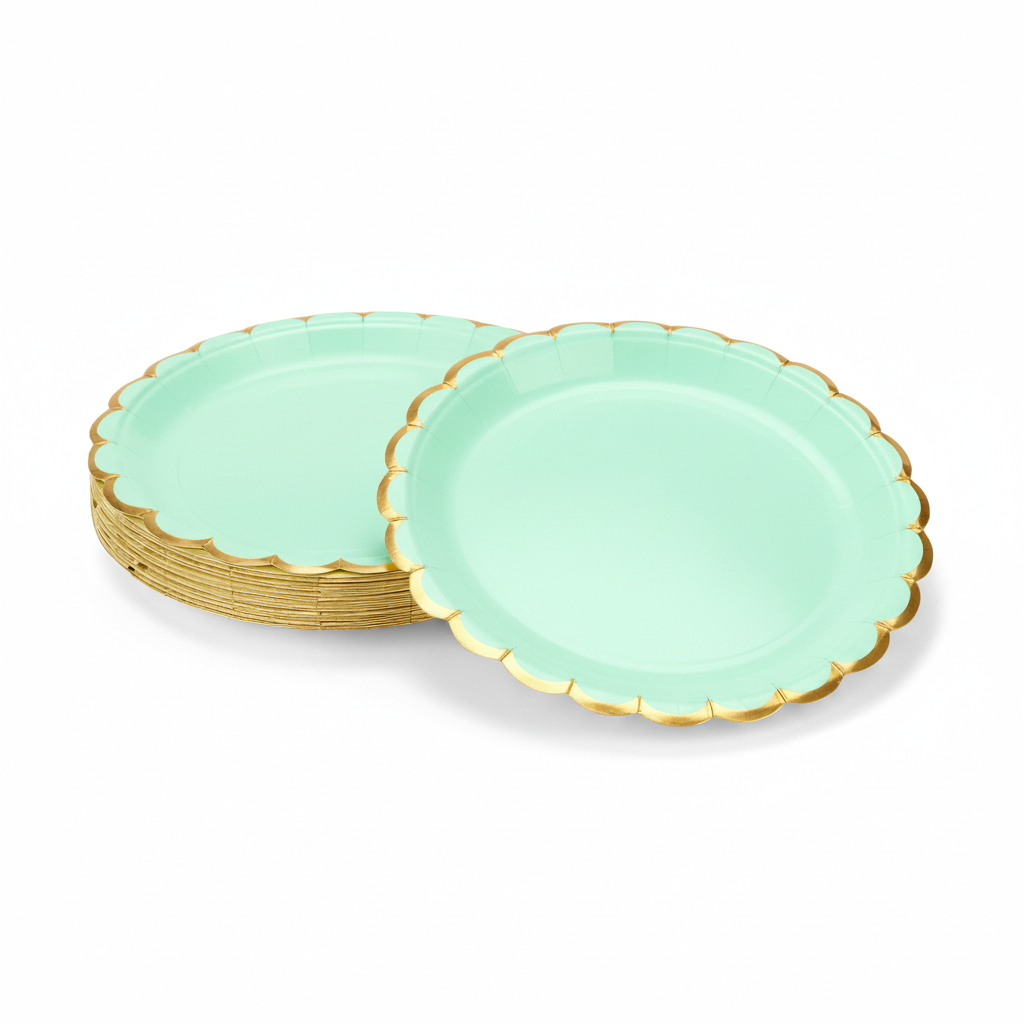파티팡 생일파티 홈파티 일회용 테이블용품 골드라인 파티접시 23cm 50입 [민트] (고급 감성 테이블세팅 필수템), 1개 17,500원