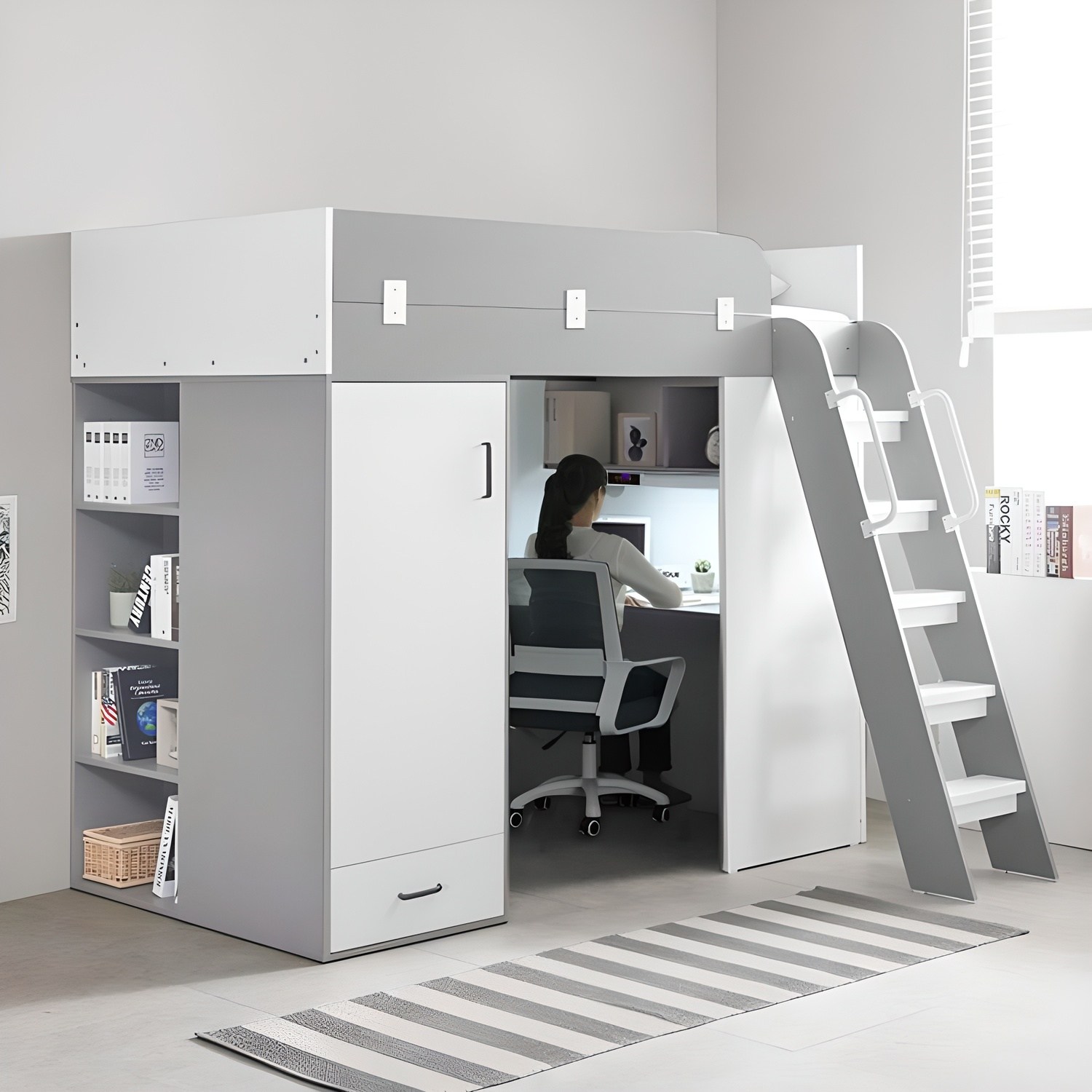 e스마트 하우스 2층 성인 책상 수납 벙커침대 풀세트 SS 960,000원