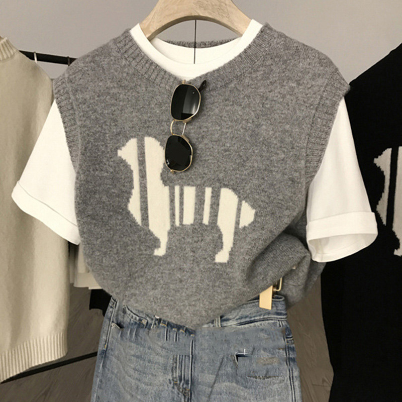 COSYEVNO   여자 니트 나시 겨울 신상 퍼피 자수 라운드넥 루즈핏 날씬해 보이는 데일리룩 편안한 베스트 LFHzzmj-10 23,800원