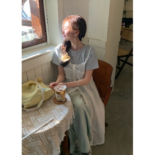 봄 여름 화이트 레이스 레이어드 서스펜더 드레스 아우터 웨어 레이어드 카디건 스커트 슬릿 스커트 38,000원