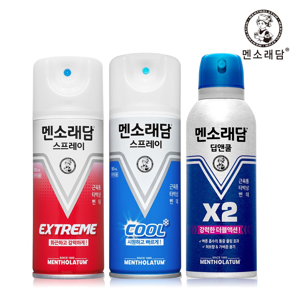 멘소래담 스프레이 파스 ( 쿨타입 180ml / 핫타입 180ml / 딥앤쿨 150ml ) 3개 12,900원