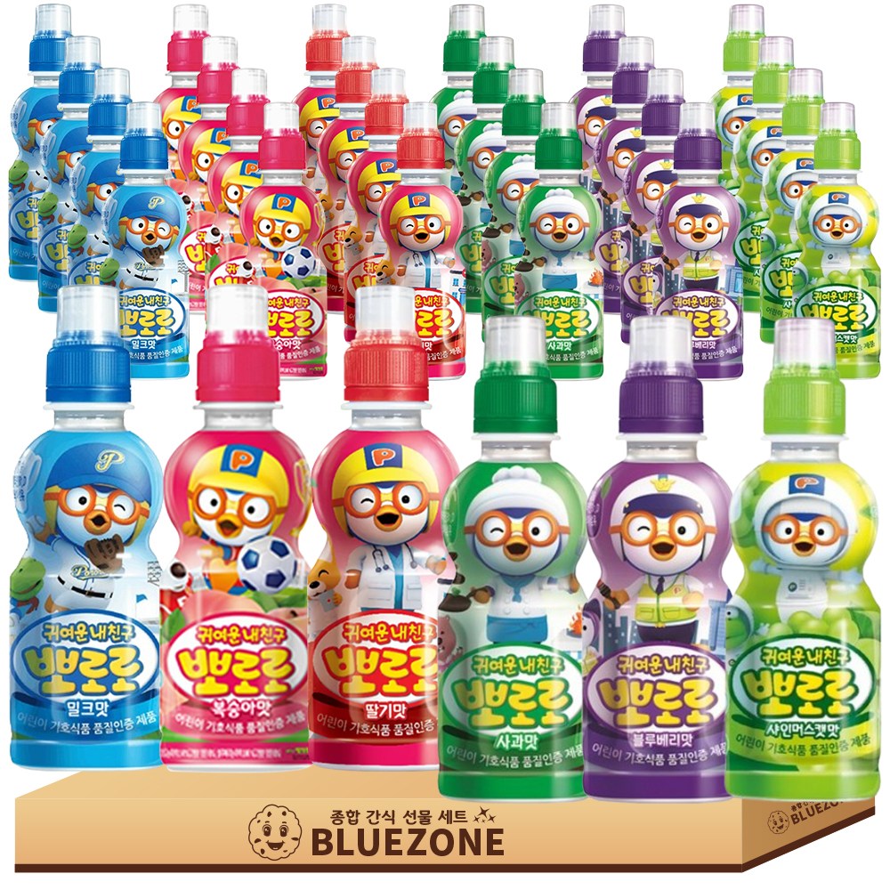 뽀로로 어린이 음료 30개입 선물 세트 B세트 밀크5 복숭아5 딸기5 사과5 블루베리5 샤인머스캣5, 30개, 235ml 35,800원