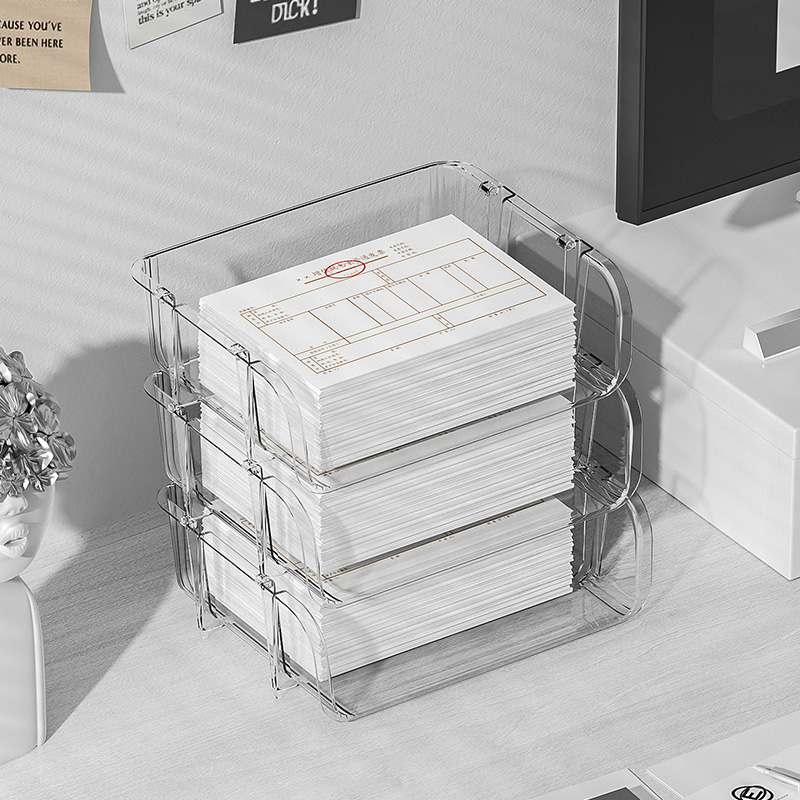 투명 데스크 수납함 서류 정리함 아크릴 책꽂이, 사무실 책상 정리 선반, 다층 파일 보관함, 공간절약형 오거나이저, 고급 투명 인테리어 소품 18,000원