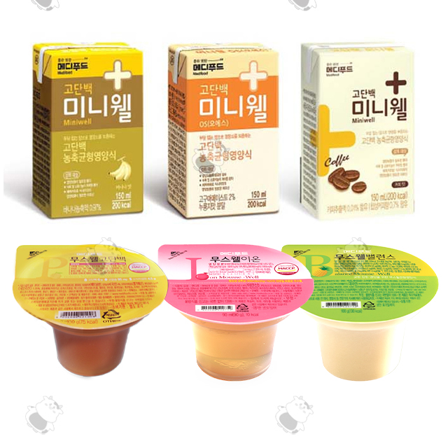 메디푸드 고단백 미니웰 3종(바나나 누룽지맛 커피맛) + 무스웰 3종(고단백 이온 밸런스) 32,800원