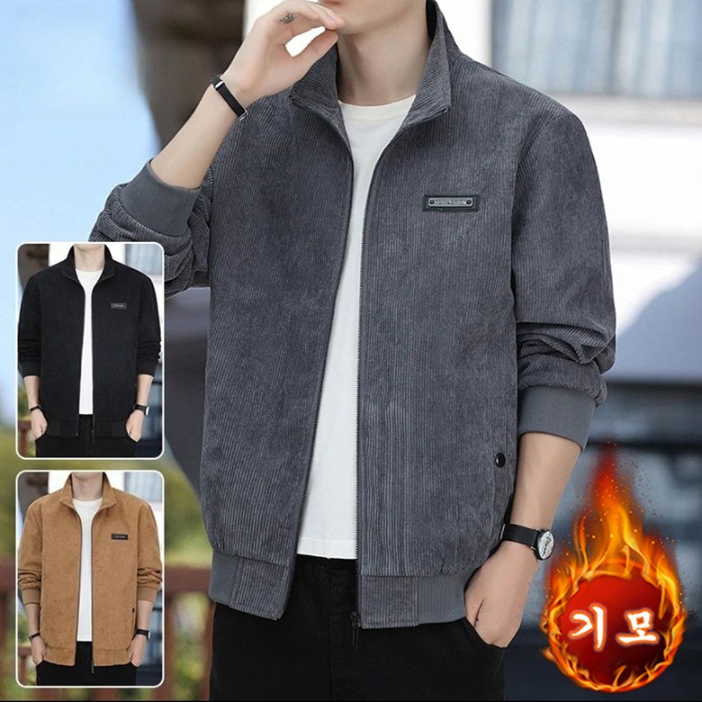 ORZQU 가을겨울 남성 캐주얼 루즈핏 기모 코듀로이 도톰 스탠딩 칼라 집업 자켓 21,600원