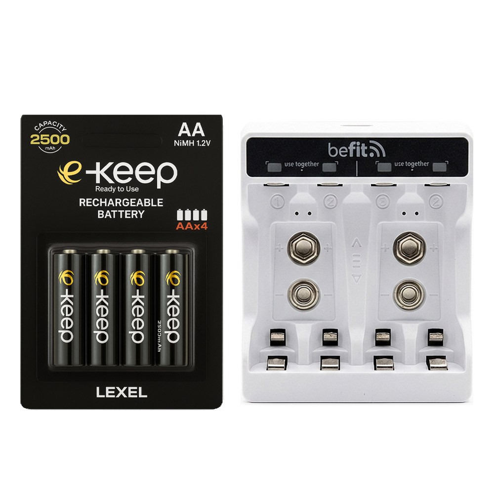 렉셀 e-keep 고용량 AA충전지 4알+비핏 4구 건전지 멀티 충전기 1개 19,900원