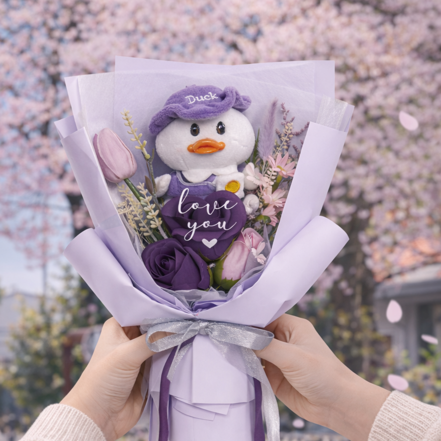 졸업식 꽃다발 입학식 꽃다발 인형 조화 유치원 어린이집 발표회 재롱잔치, 1개, 퍼플 26,850원