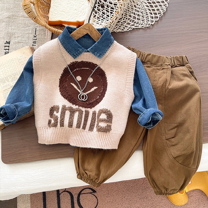 뽀뽀뽀 아동복 유아 스마일 3종세트 남아 여아 키즈 아동 어린이 봄 가을 조끼 바지 데님 티셔츠 조거 팬츠 39,800원