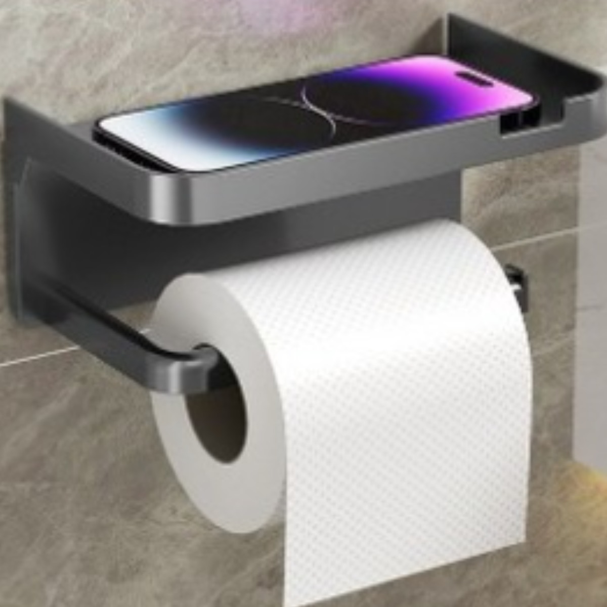 신혼부부 모던 무타공 강력접착 스테인리스 욕실 휴지걸이 스마트폰 거치 선반형 습기방지 세트, 회색, 1개 4,100원