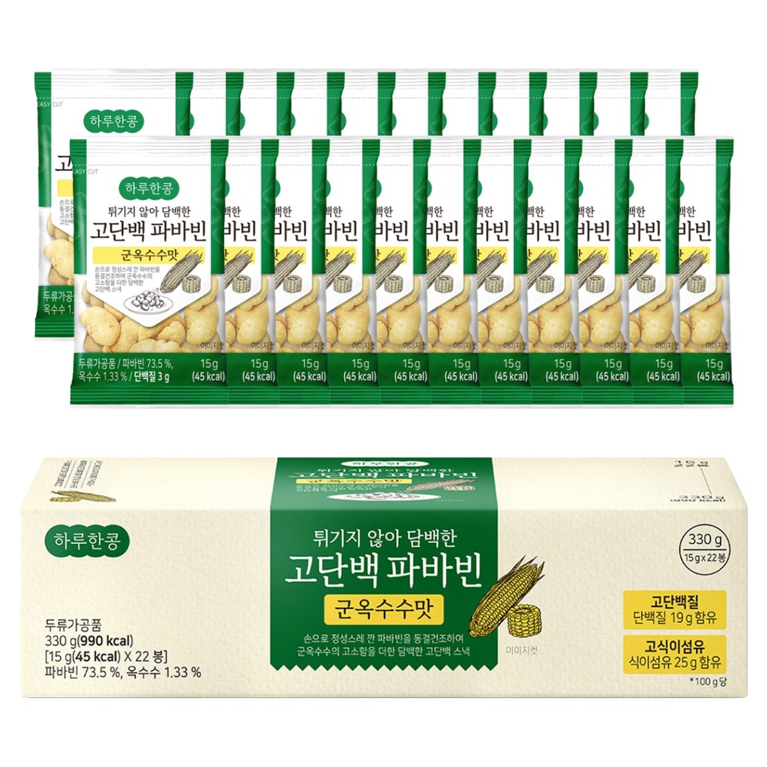 두보식품 하루한콩 튀기지 않아 담백한 구운 파바빈 군옥수수맛, 15g, 22개 12,900원