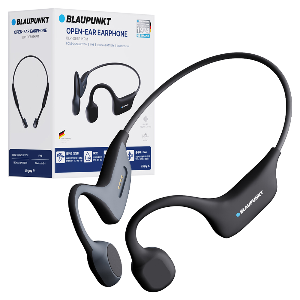 블라우풍트 Ai ENC 블루투스 IPX5방수 골전도 이어폰, BLP-OE691KPM, 블랙, 8시간 46,900원