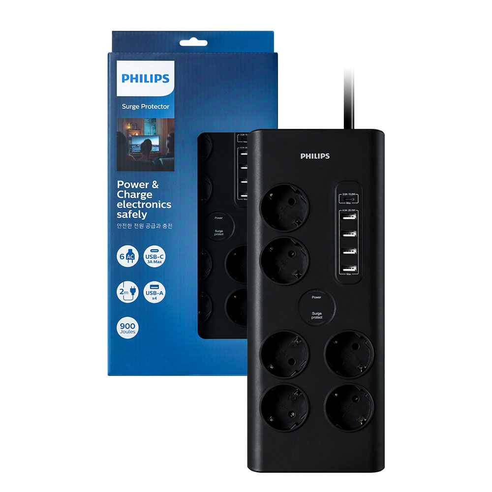 필립스 서지보호 고용량 멀티탭 USB 6구 프리미엄 낙뢰 과부하차단 49,900원