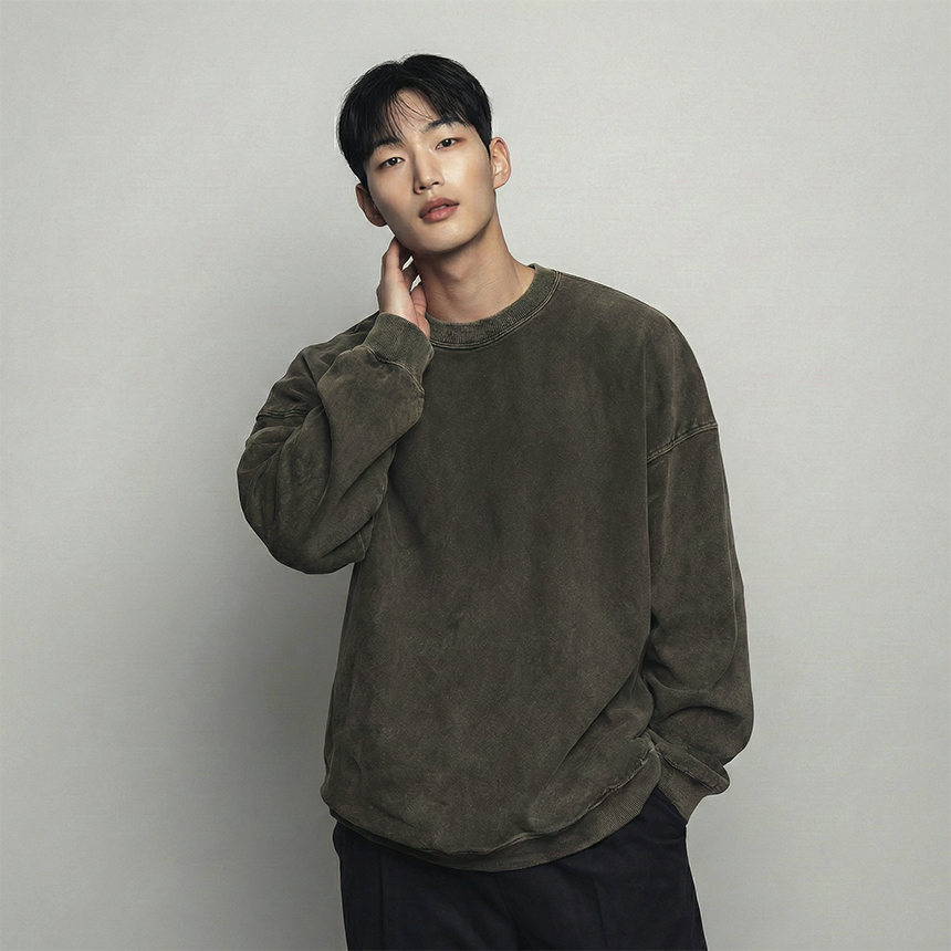 남성 워싱 피그먼트 오버핏 라운드넥 긴팔 맨투맨 34,900원