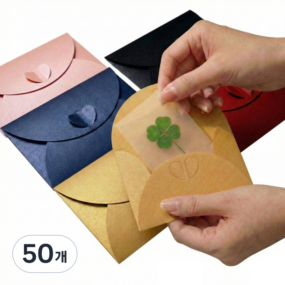 위시클로바 네잎클로버 생화 코팅카드 봉투포함 (고급 컬러봉투 5색 풀구성), 봉투포함, 50개 33,500원