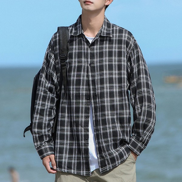 킹앤조이 이아페 레트로 간절기 타탄체크 긴팔 남방 54,800원