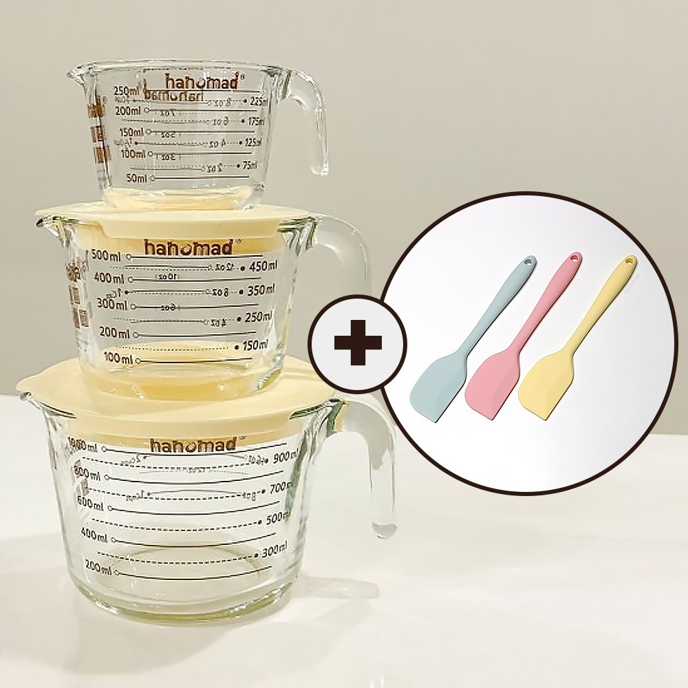 (2종세트) 아노마드 내열유리계량컵 1개(용량선택) + 실리콘통주걱 1개(색상선택) 14,990원