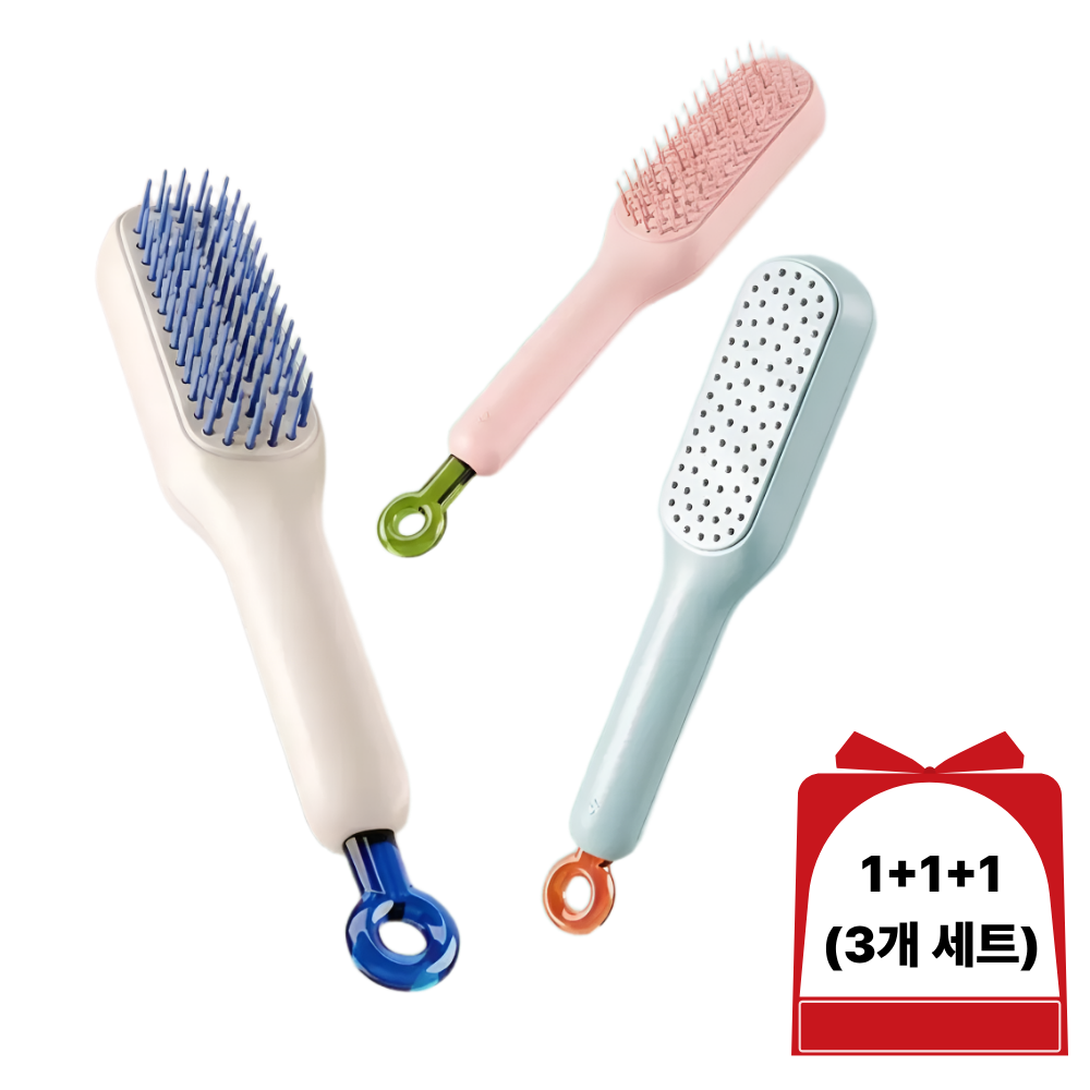 [핑크아로미] 엉킴방지 휴대용 원터치 머리빗, 1개, 핑크,블루,화이트(3개 세트) 10,900원