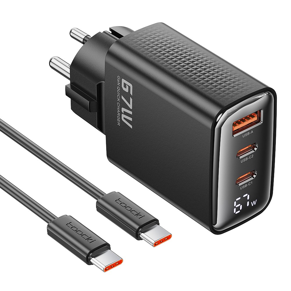 Toocki GaN PPS 67W 3포트 접지형 디스플레이 초고속 멀티충전기, 1세트, 블랙 22,900원