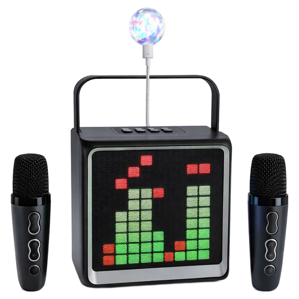 [고출력] 머레이 가정용 노래방 기계 휴대용 블루투스 스피커 듀얼 마이크 기기 세트 led 미러볼, 블랙 + 미러볼 1개 59,000원