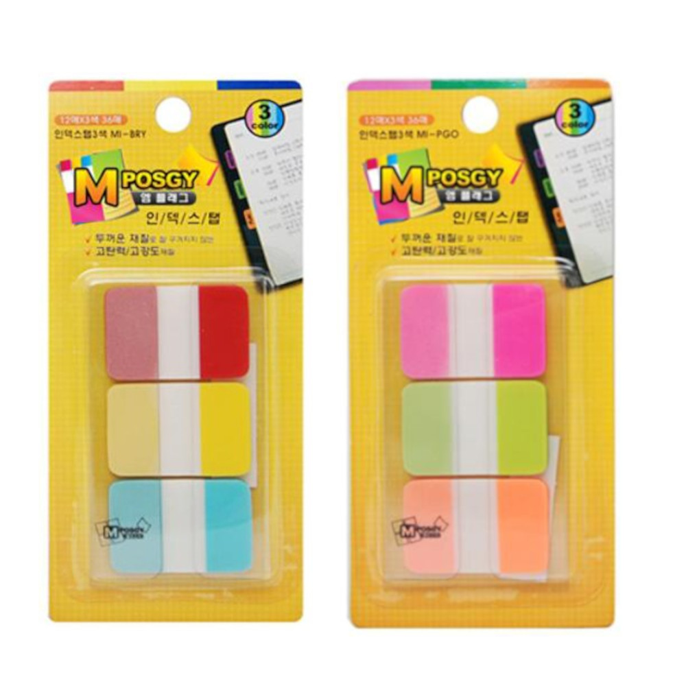M시리즈 M플래그 인덱스탭3색 지그재그 MI-PGO 38X25mm 12매X3색(1개)+MI-BRY 38X25mm 12매X3색(1개) 12,000원