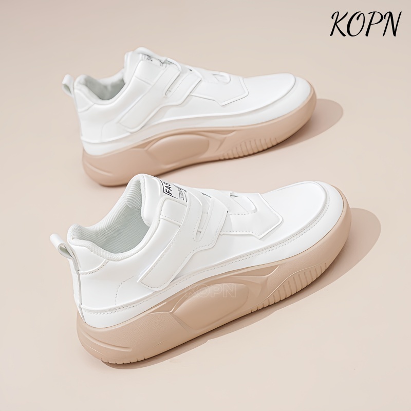 KOPN 부드러운 가죽 운동화 여자 봄 대박 백합 두꺼운 밑창 가죽면 캐주얼화 미끄럼 방지 달리기 여행 흰 신발 19,000원