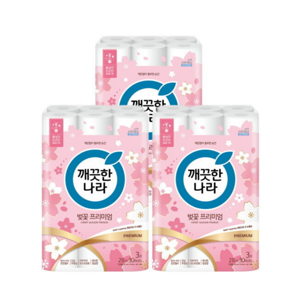깨끗한나라 허브가든 벚꽃 프리미엄 3겹 28m 30롤 2팩 58,100원