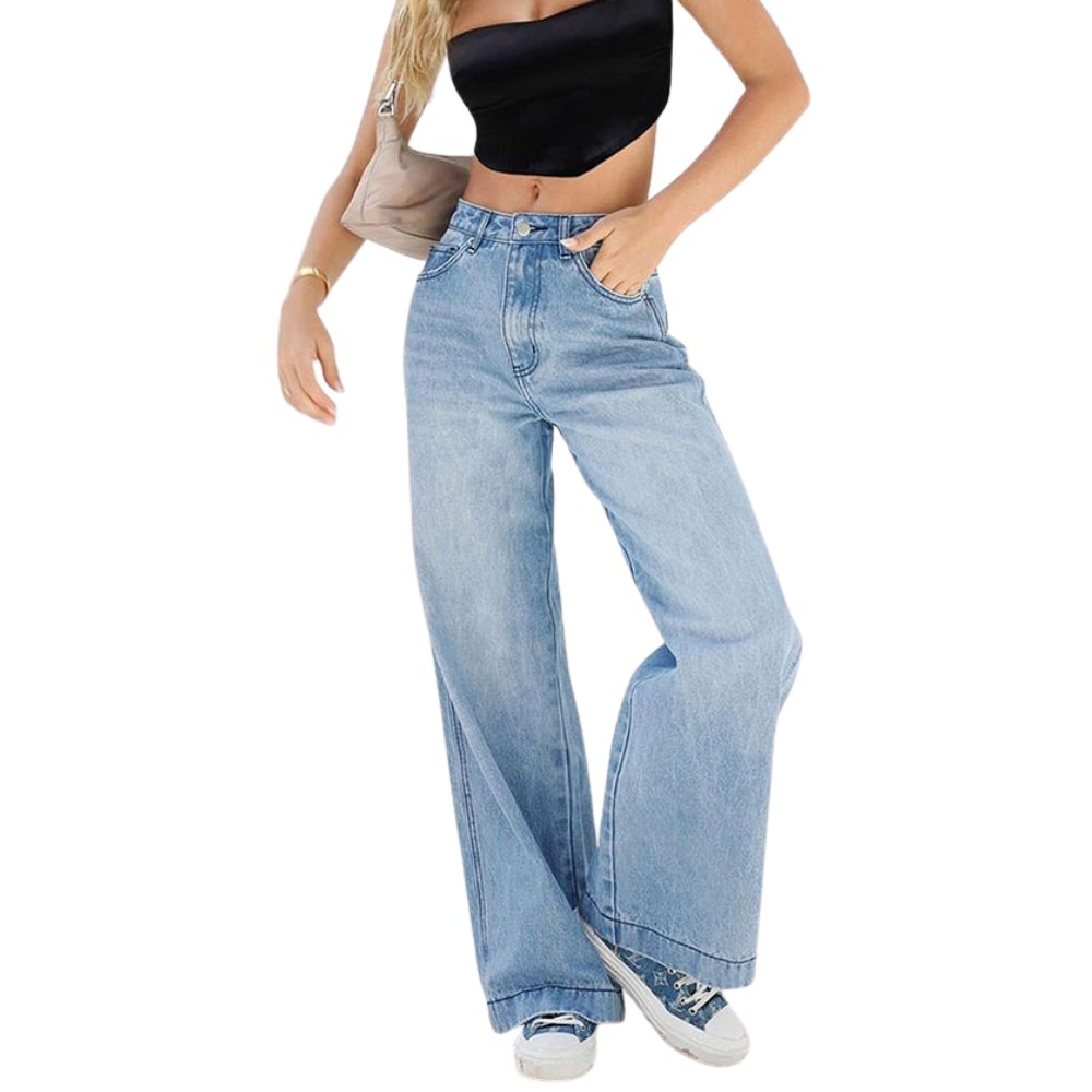 에미올 빈티지 워싱 스판 미드웨이스트 와이드 레그 데님팬츠 EPJN001 61,900원