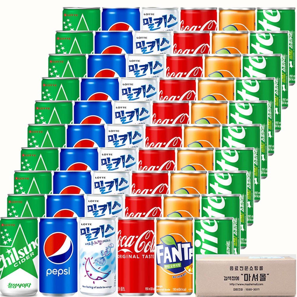 마셔몰 탄산음료 세트 6가지맛 각10캔씩 총60캔 코카콜라 스프라이트 환타 칠성사이다 펩시 밀키스 39,810원