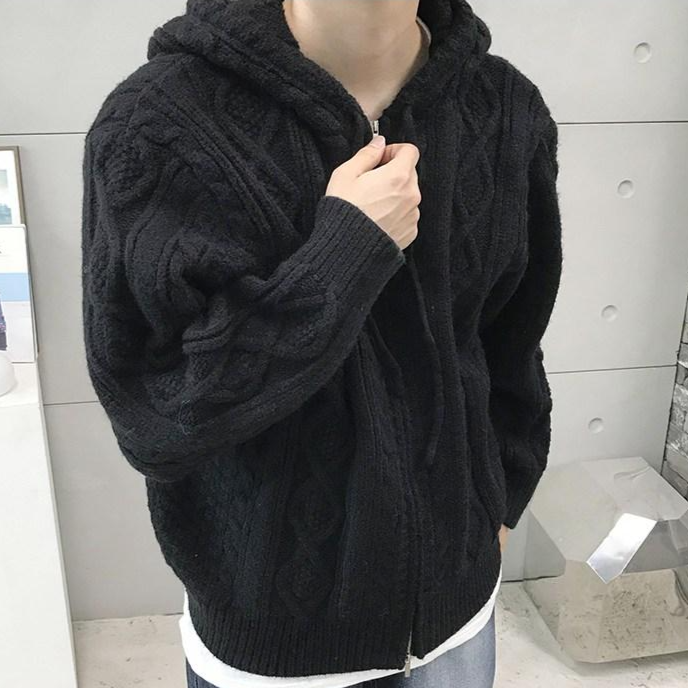 가을 겨울 남자 램스울 후드 니트집업 꽈베기 오버핏 가디건 71,900원