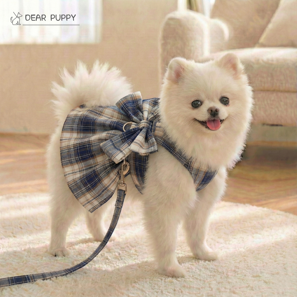 디어퍼피 강아지 앞섬방지 스커트 하네스 리드줄 목줄 세트, 네이비, 1개 9,900원