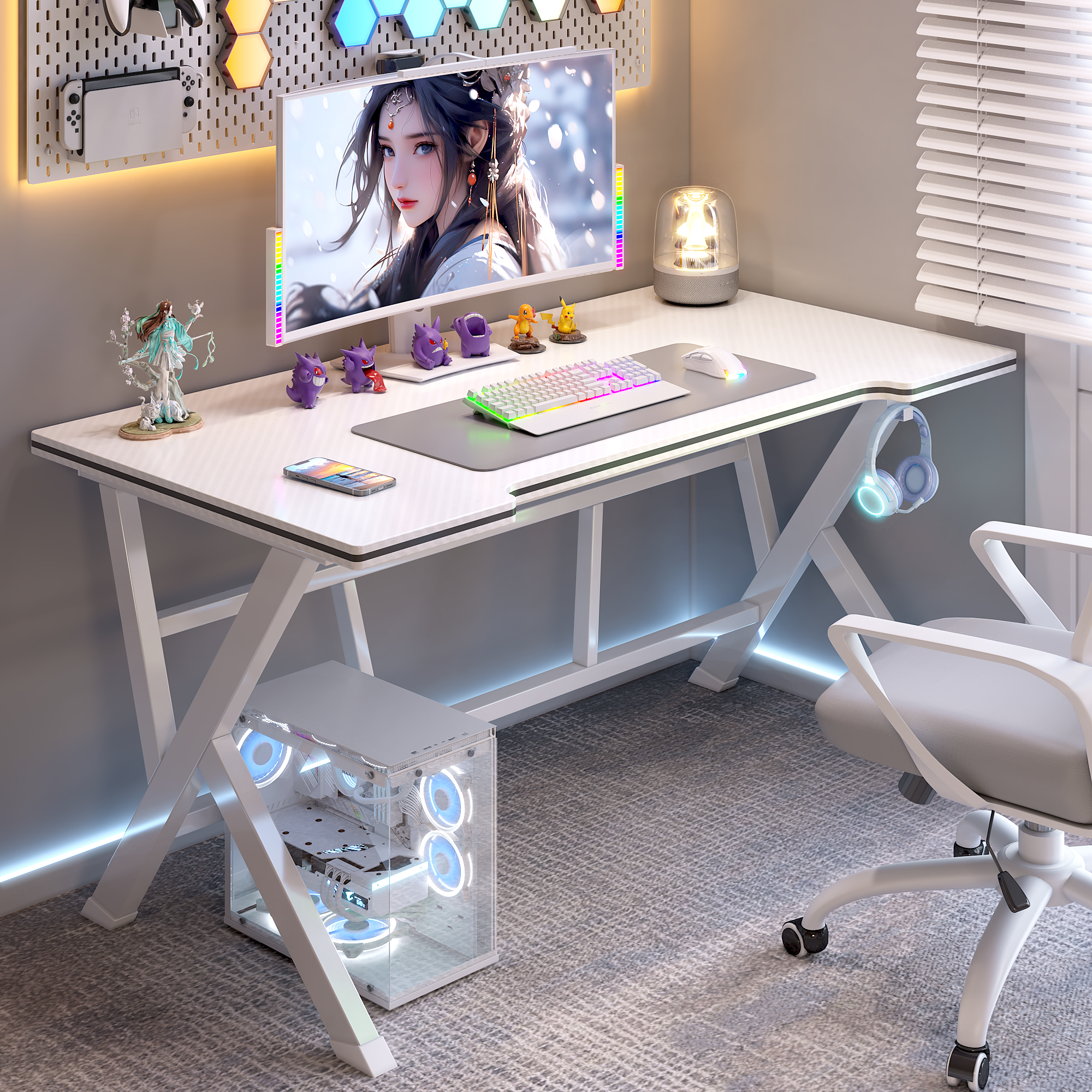 카본 패턴 1인용 게이밍 컴퓨터 철제책상 사무용책상 헤드셋거치대 포함 27,800원