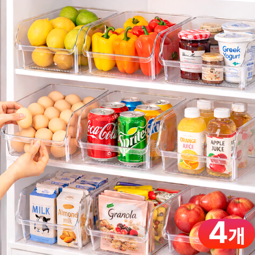 리빙에이드 깔끔수납 냉장고 정리 다용도 트레이 대형, 4개, 투명 15,000원