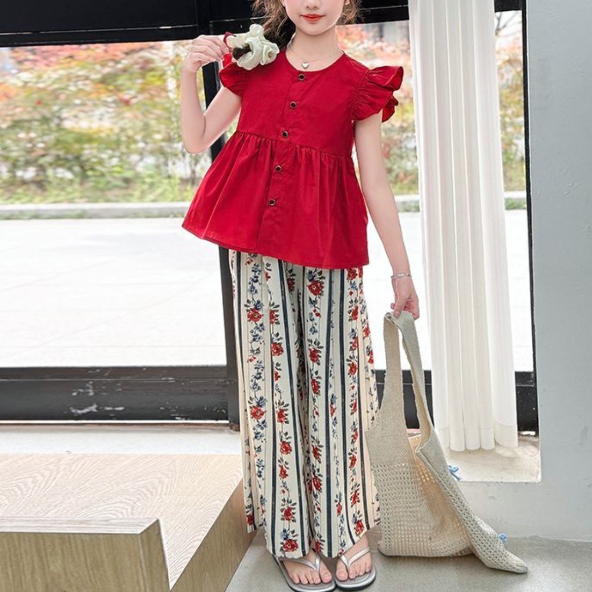 해피유통어린이 여름 꽃무늬 탑 세트 귀여운 frill 디자인14세 이상 XG03 31,450원