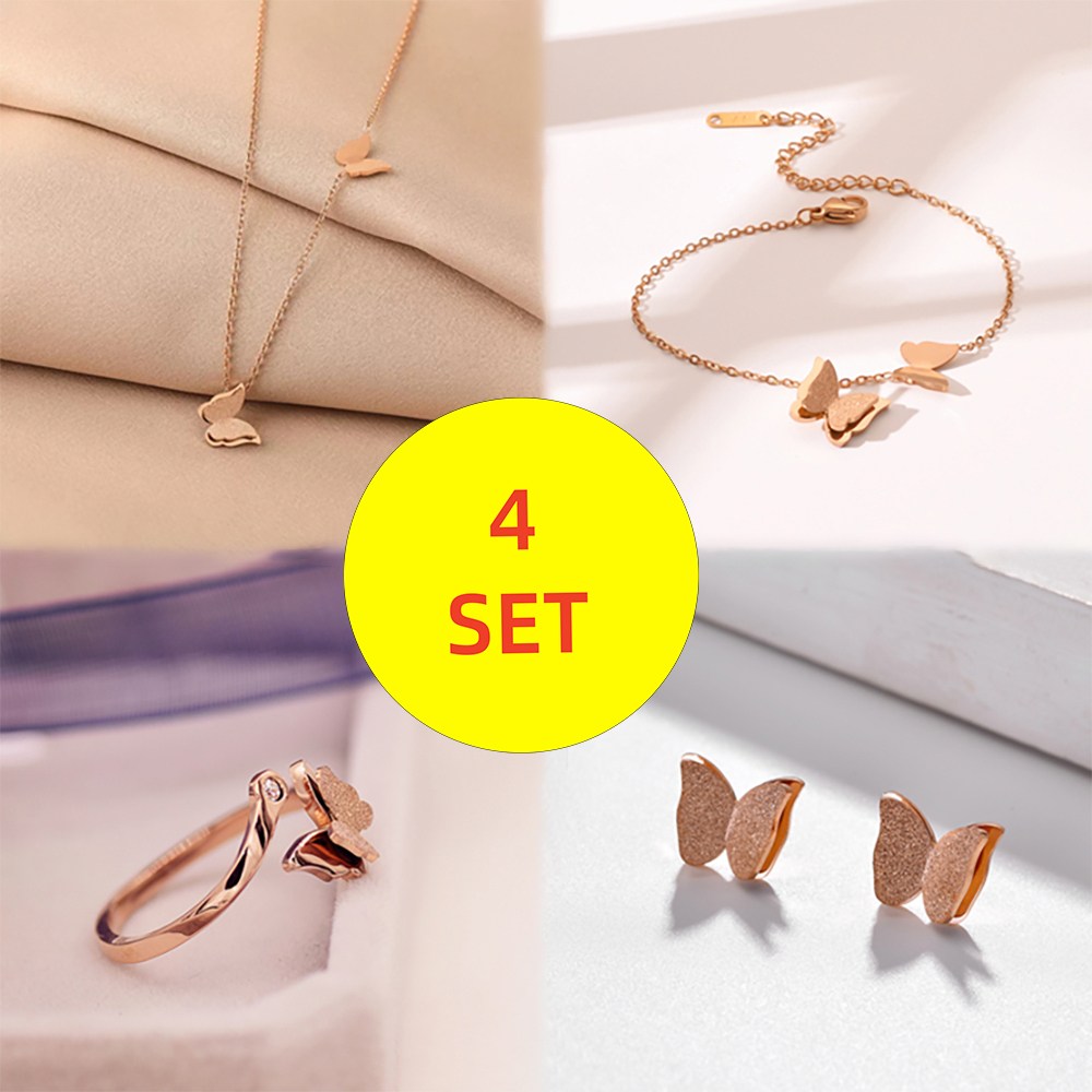ROYALBELLE 여성 나비 디자인 목걸이 + 팔찌 + 귀걸이 + 반지 4종세트 심플한 액세서리 아이템 D0072479 16,400원