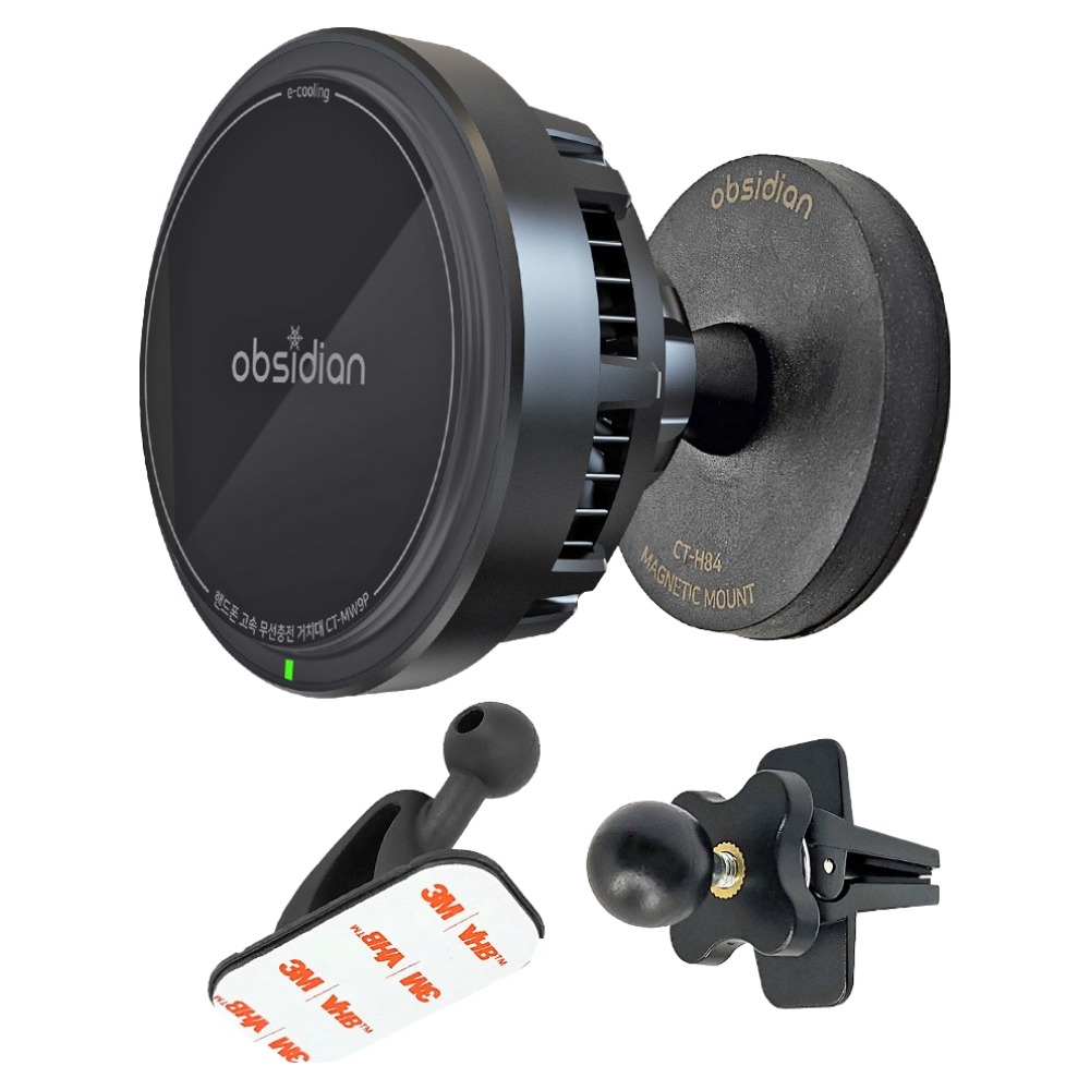 옵시디언 무선 충전 규격 Qi2 적용 자력 고정 e쿨링 차량용 무선 충전 거치대, 블랙, CT-MW9P+CT-H84 56,800원