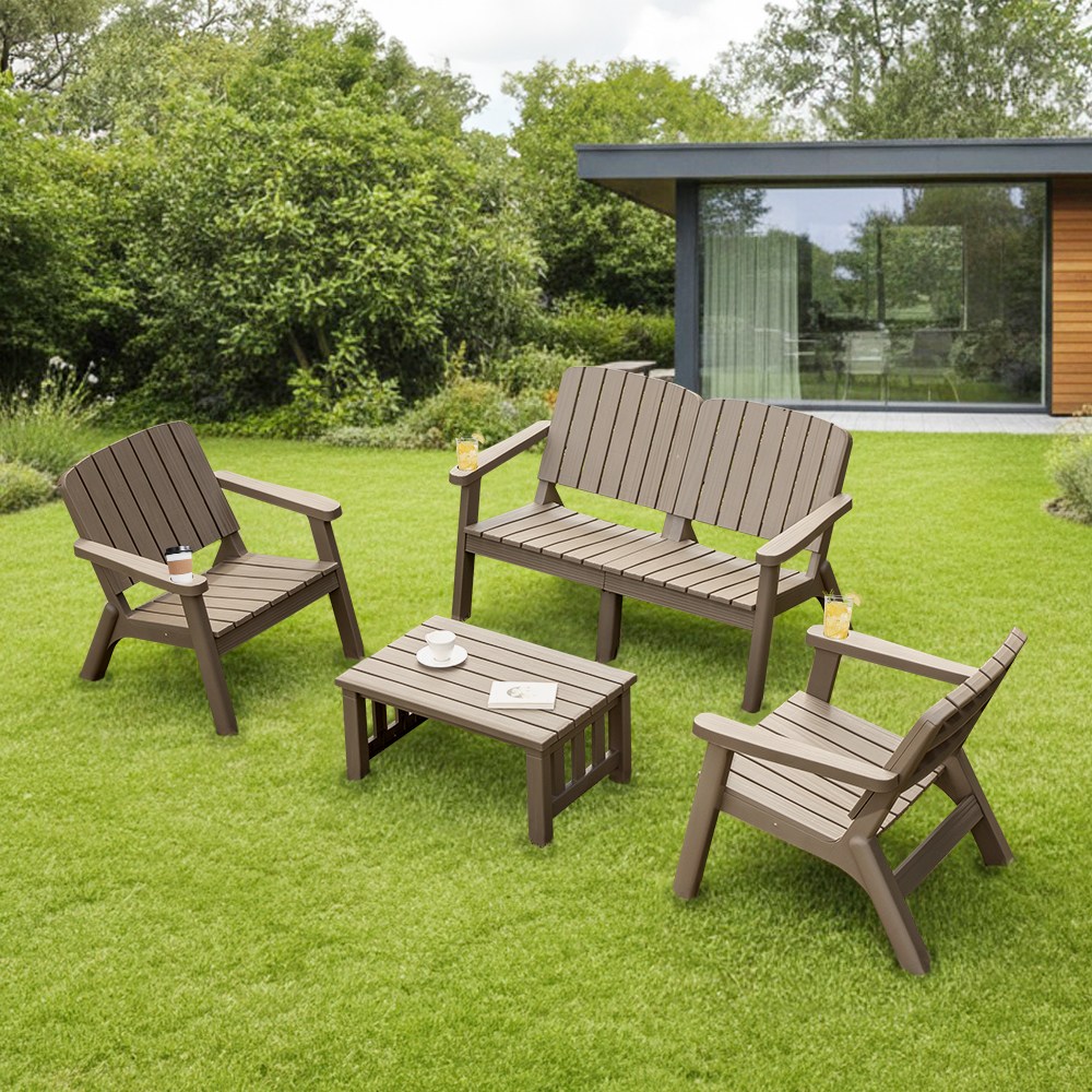 사계절 4인 테이블 소파 세트 실내 야외 정원 카페 커피숍 루프탑 플라스틱 낮은 쇼파 의자, 라이트 브라운 256,000원