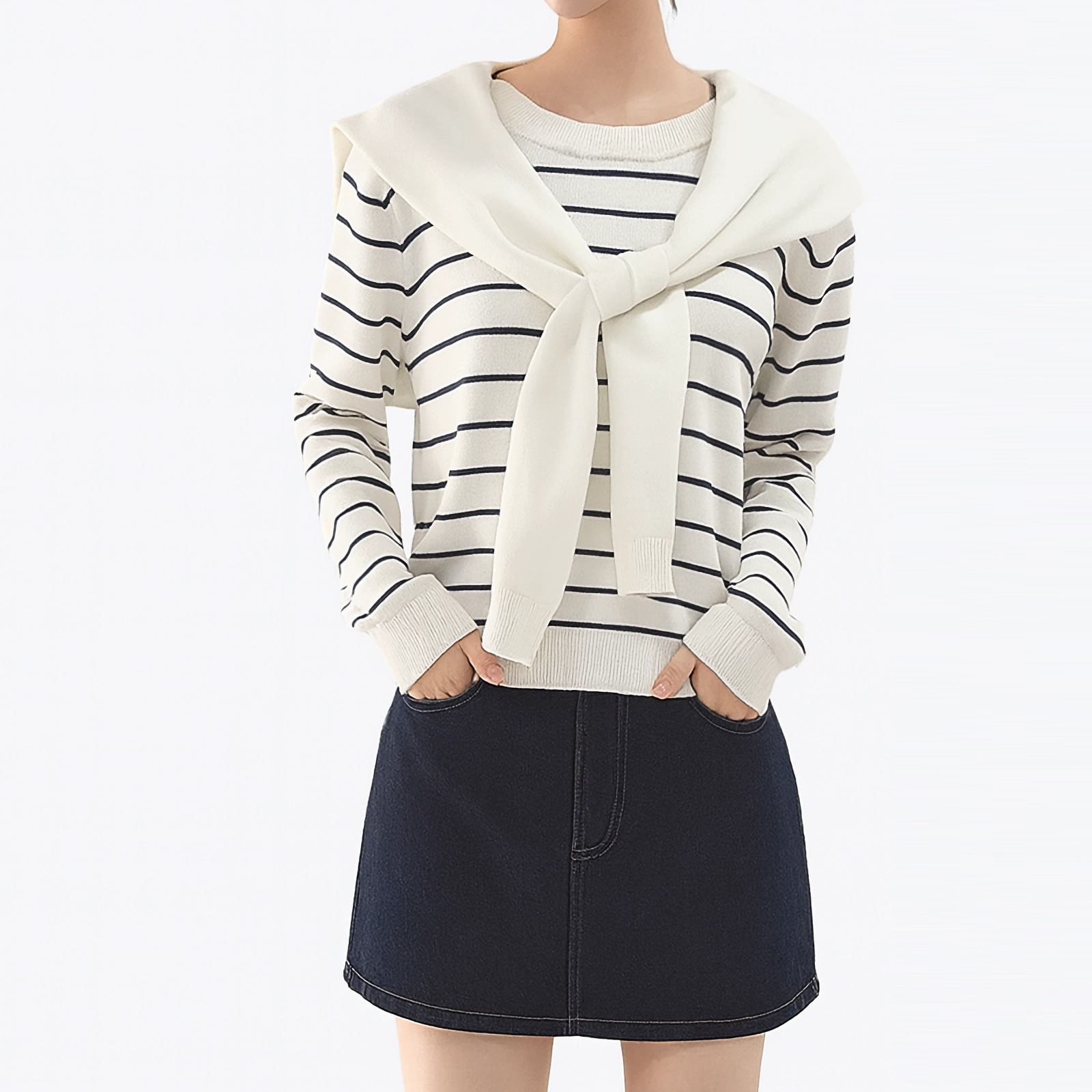 클레이스 케이프 숄 레이어드 단가라 니트 티셔츠 25,700원