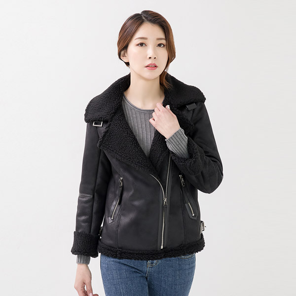 [앙스블랑] 천연 양모 하이넥 여성 라이더 양털 국내제작 무스탕자켓  926  <한시행사> 99,000원