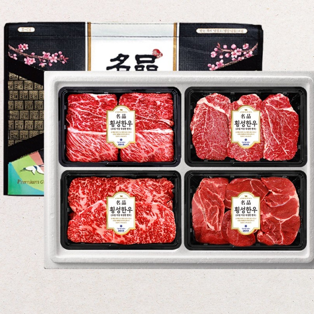 횡성한우 1등급 암소 한우 특급 선물세트 1호 1.6kg ( 꽃등심 400g+ 채끝 400g+ 안심 400g+ 특수부위 400g ), 1세트 304,900원