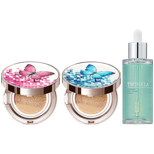 [쿠션15g+쿠션15g+앰플50ml] 트윙클라 스타일71 [복합 피부 추천] 풀커버 쿠션 [17호 21호 23호], 1개, 나비핑크17호+나비블루17호(복합)+앰플 39,900원