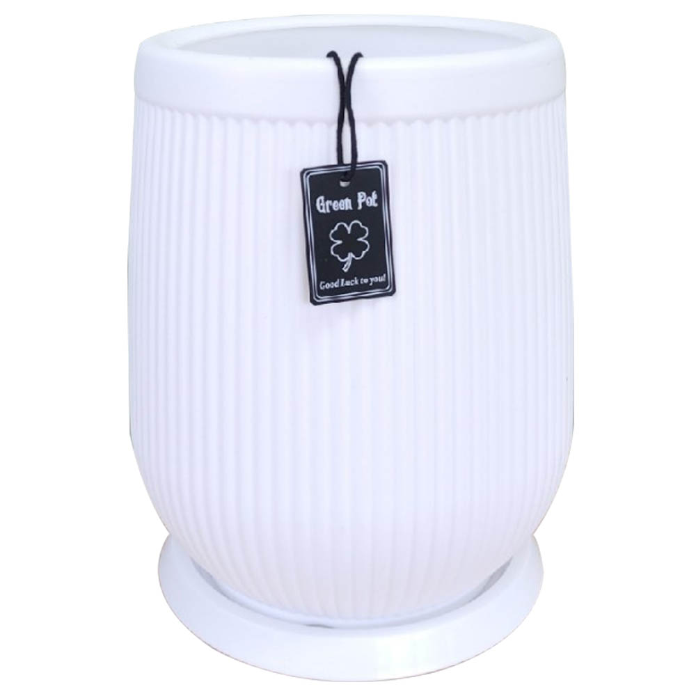 제이케이몰 모던 롱스트라이프 원형 플라스틱 화분 2027W + 받침 세트, 1개, 와이트 15,600원