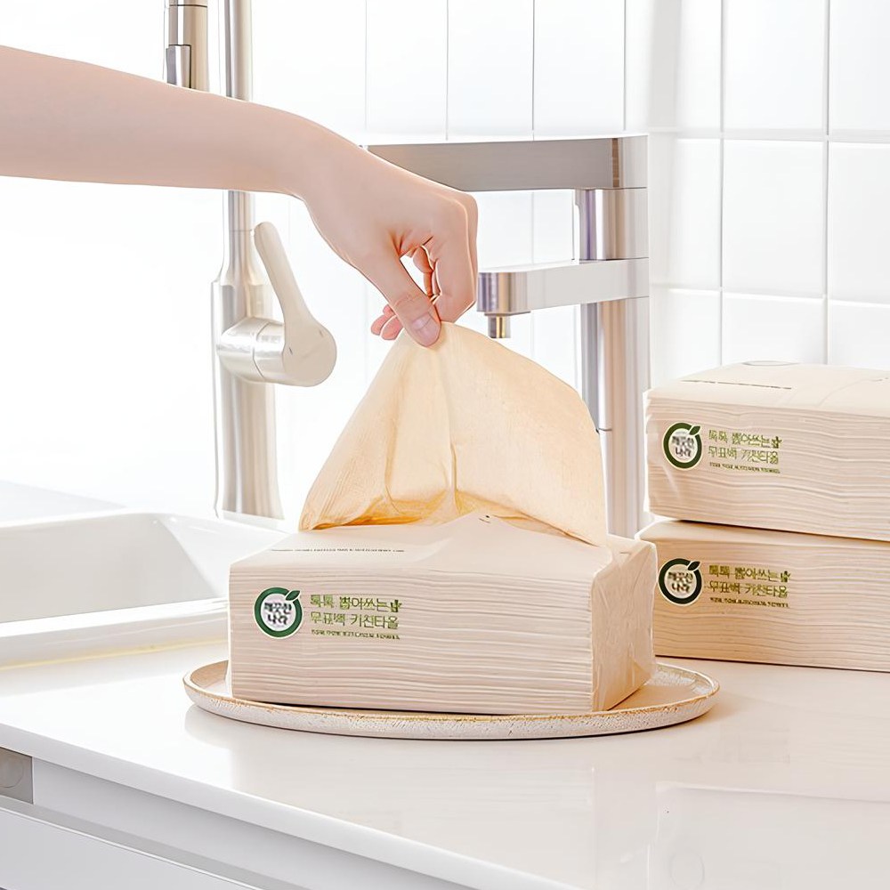 깨끗한나라 톡톡 뽑아쓰는 무표백 키친타올 100매 3+3팩총6팩 16,600원