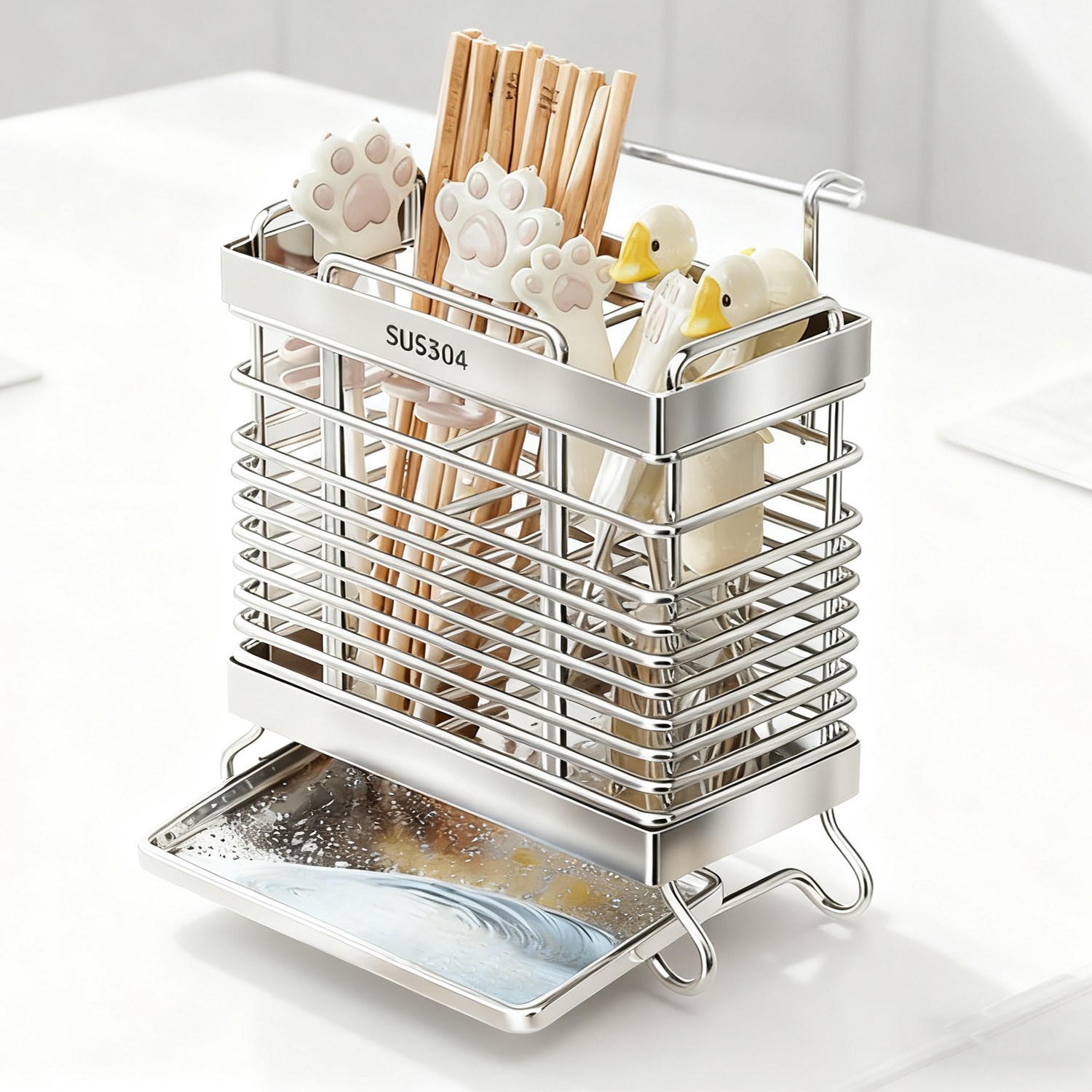 Teeyoo 주방 SUS304스텐 자동 물빠짐 수저통 수저꽂이 2구, 1개, 실버 23,900원