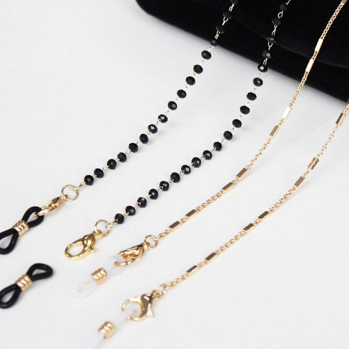 [안경줄 2개] 블랙 비즈 골드 체인+직사각큐브 안경목걸이 스트랩 14,800원